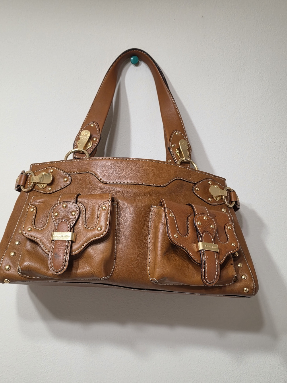 MICHAEL KORS- Tan Leather Shoulder Bag with Gold Hardware